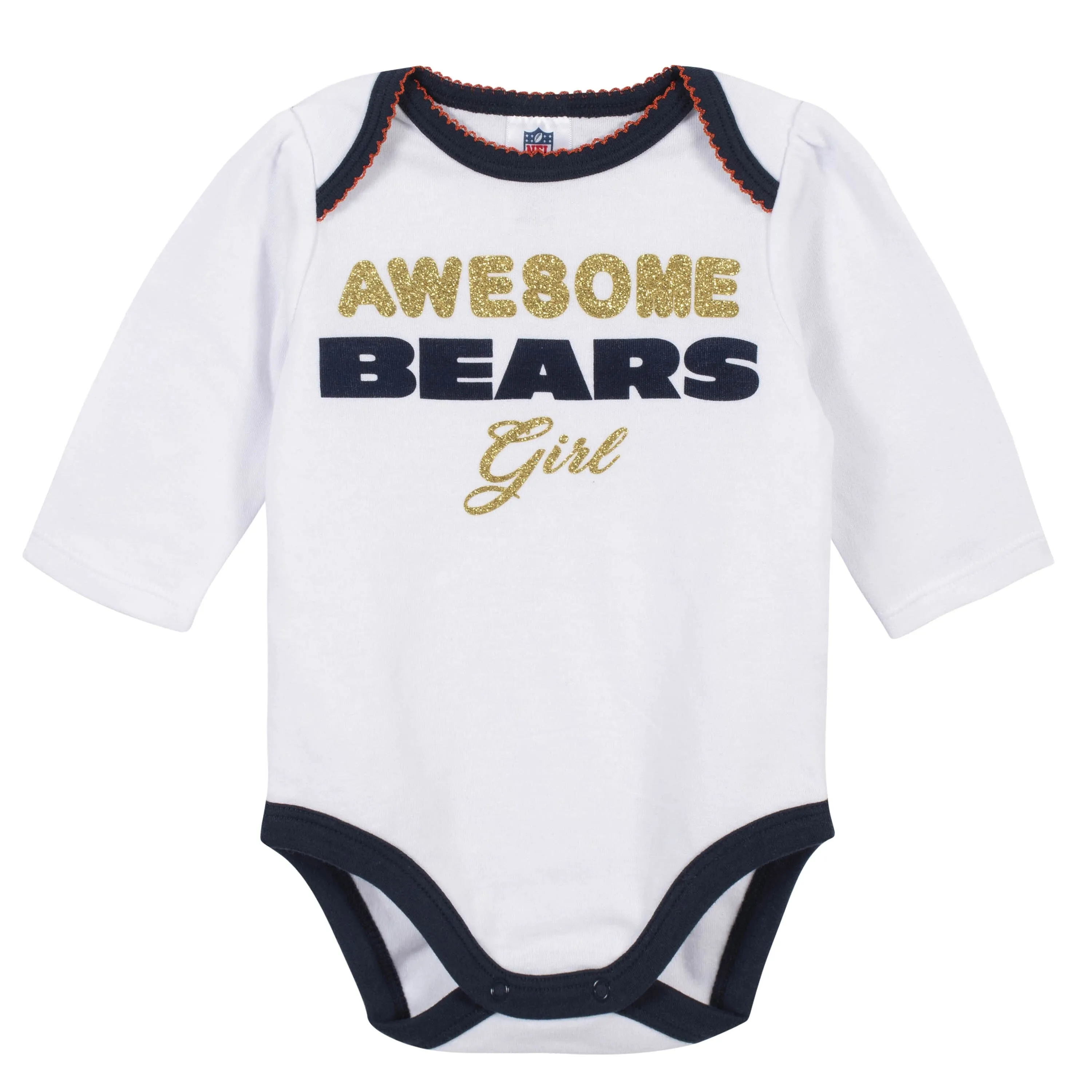 3-Piece Baby Girls Chicago Bears Bodysuit, Footed Pant, and Cap Set