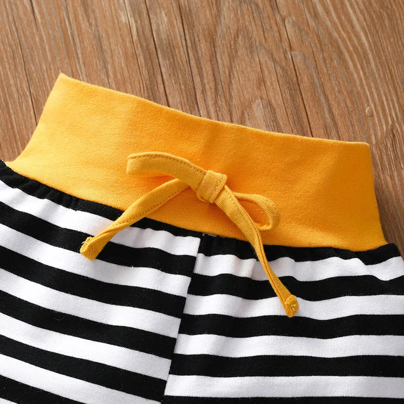 3pcs Creative Letter Printed Stripe Color-block Bodysuit