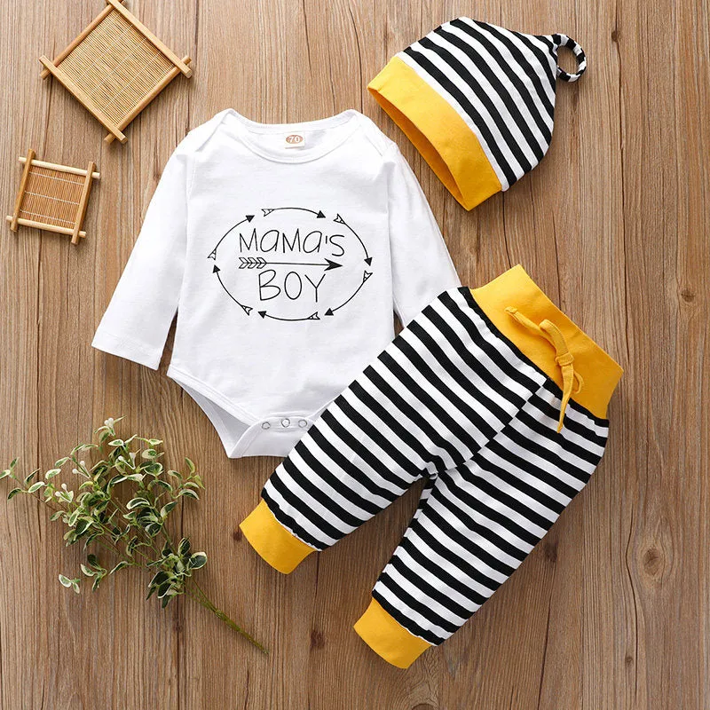 3pcs Creative Letter Printed Stripe Color-block Bodysuit