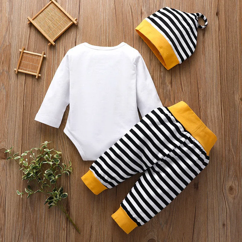 3pcs Creative Letter Printed Stripe Color-block Bodysuit