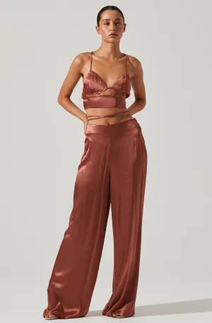 Amiah Satin Tie Waist Wide Leg Pants