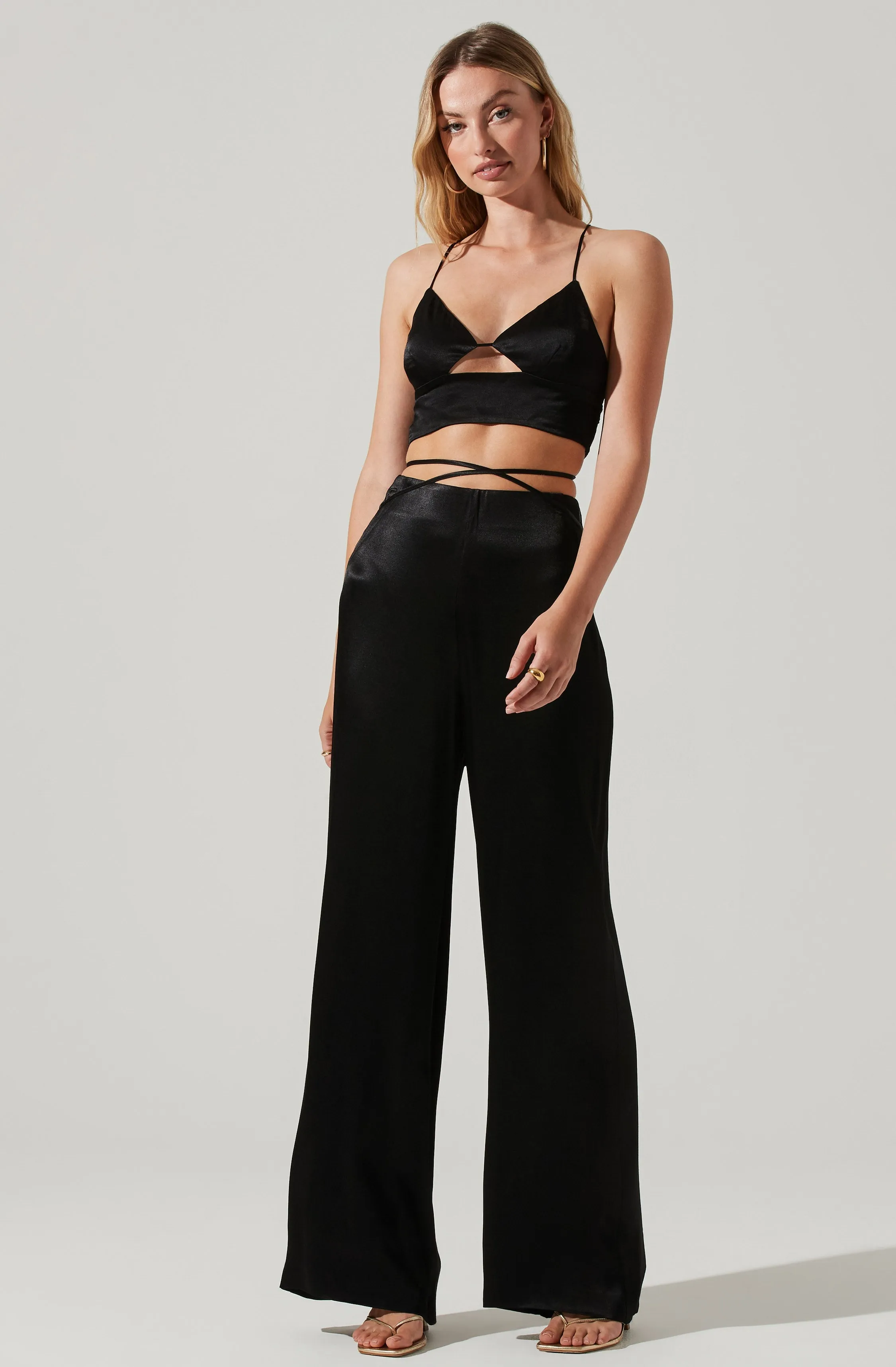 Amiah Satin Tie Waist Wide Leg Pants