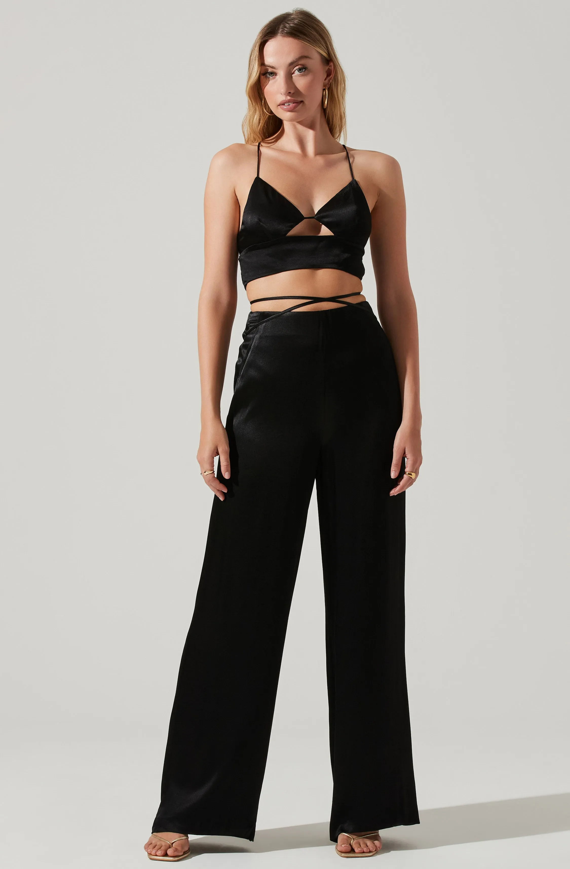 Amiah Satin Tie Waist Wide Leg Pants