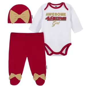 Baby Girls San Francisco 49ers 3-Piece Bodysuit, Pant, and Cap Set