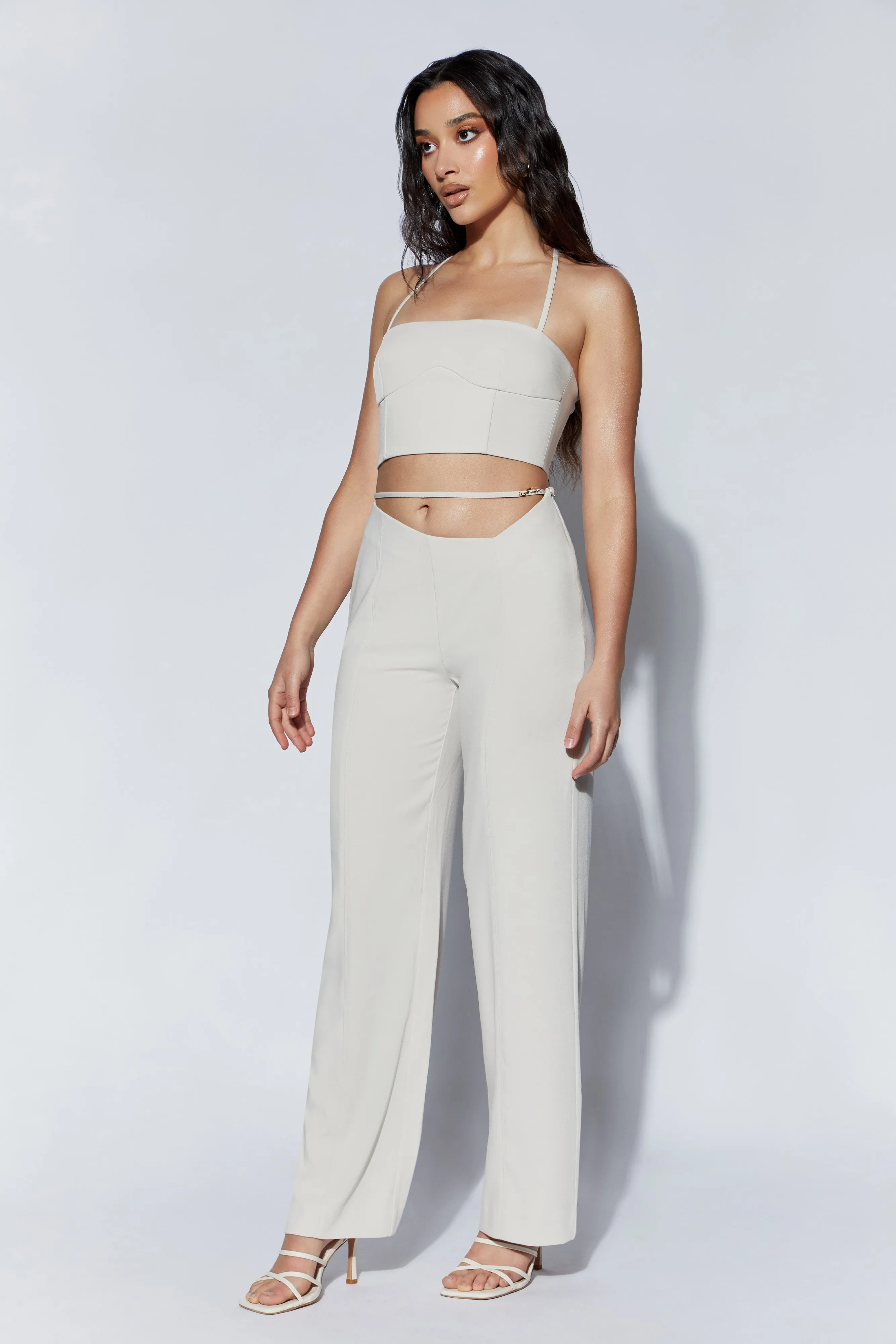 Bahar Mid Rise Wide Leg Strap Pant - Wheat