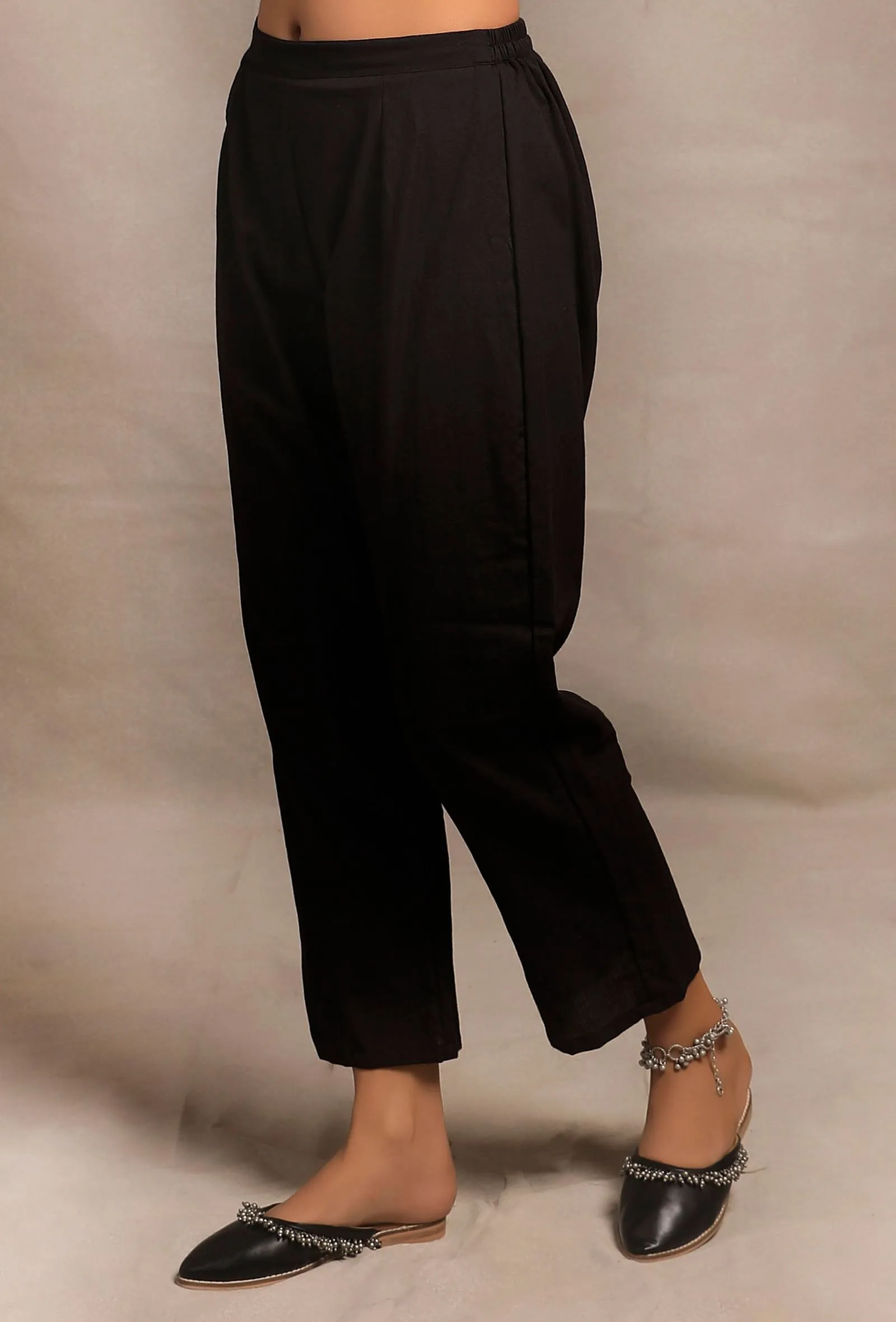 Black Straight Fit Flex Cotton Pants