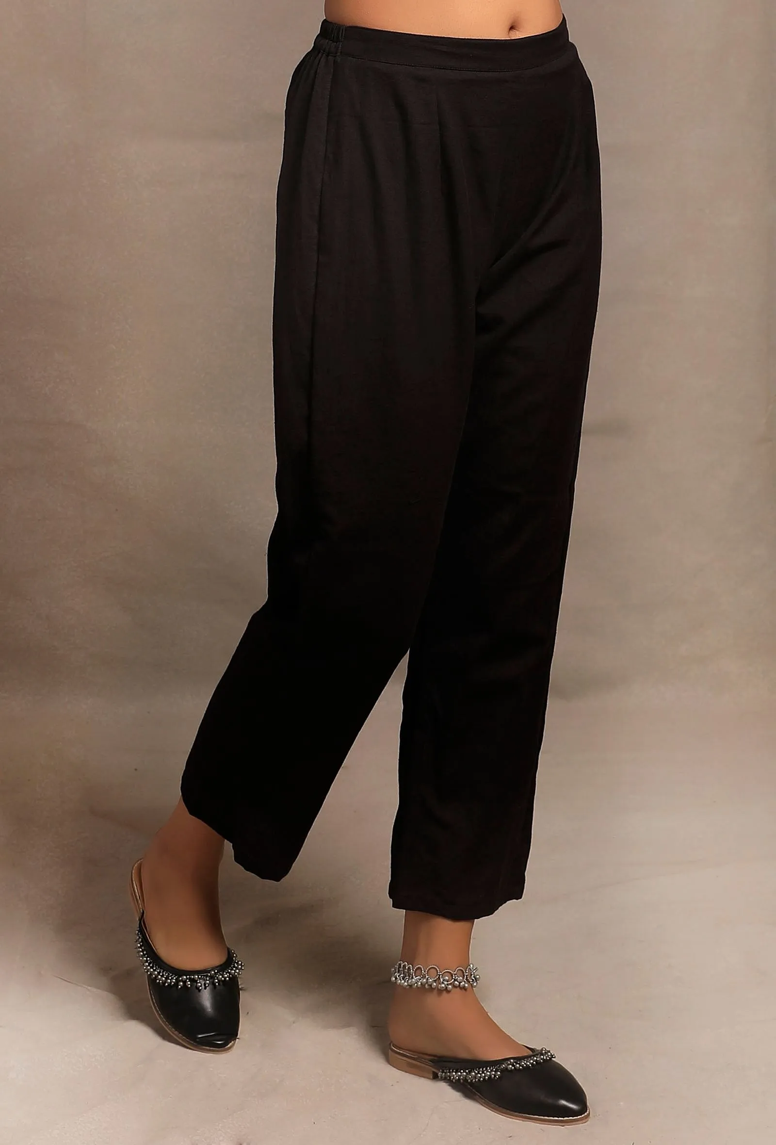 Black Straight Fit Flex Cotton Pants