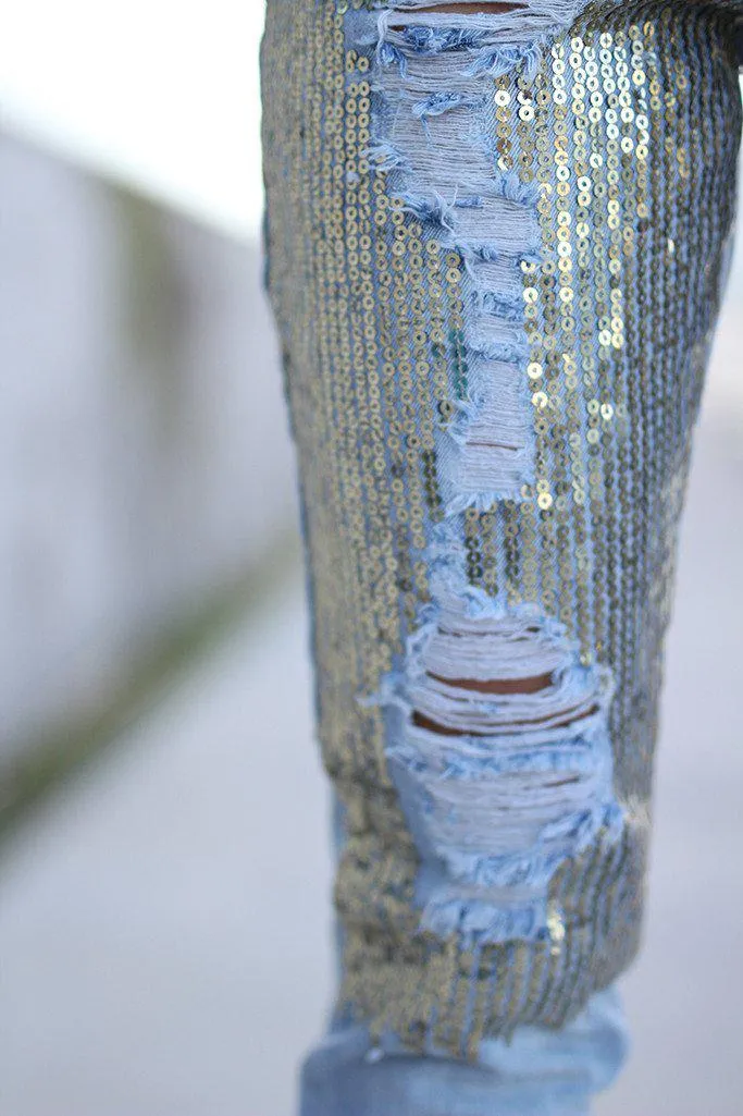 Boyfriend Sequins Denim Capris