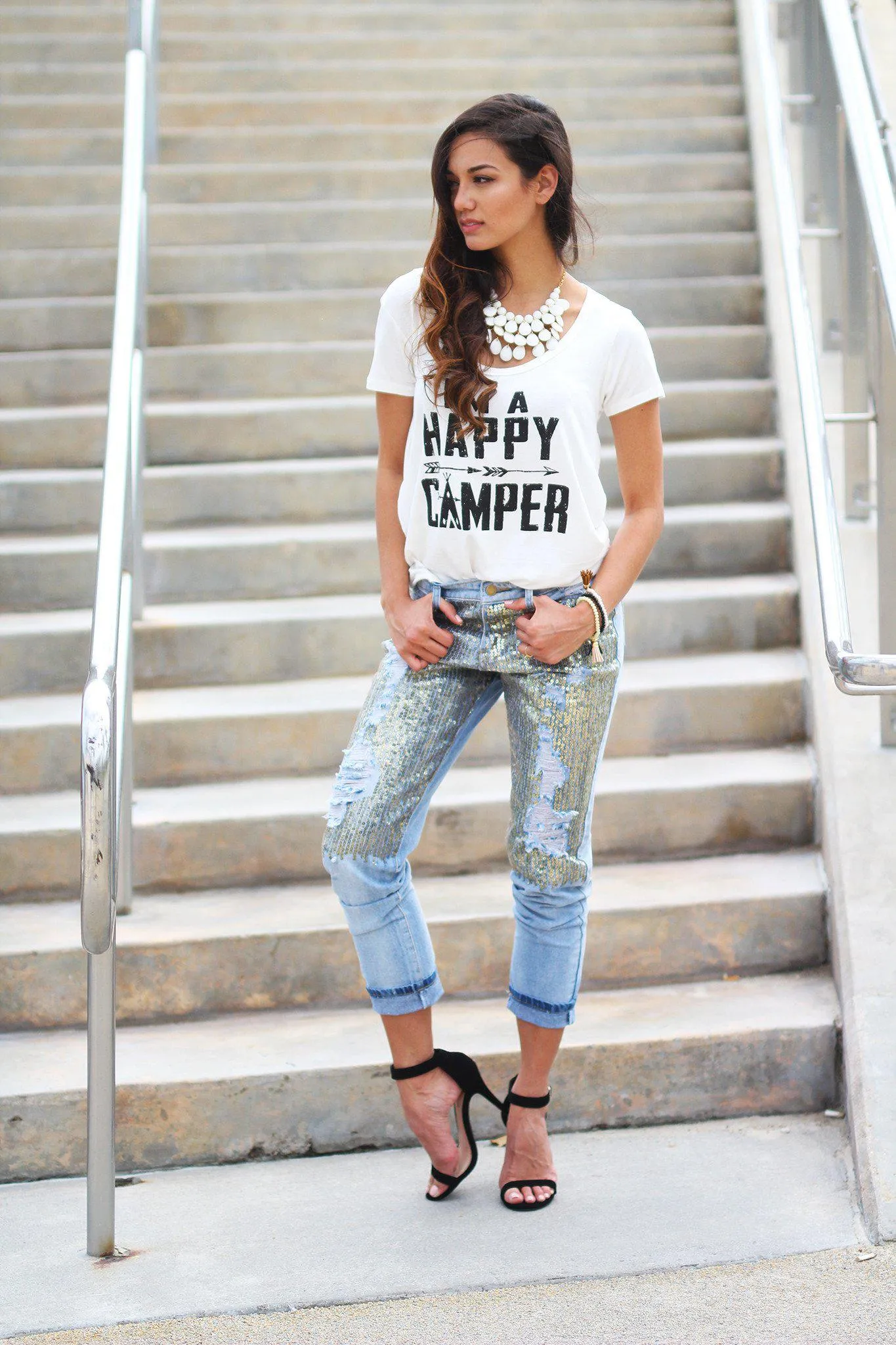 Boyfriend Sequins Denim Capris