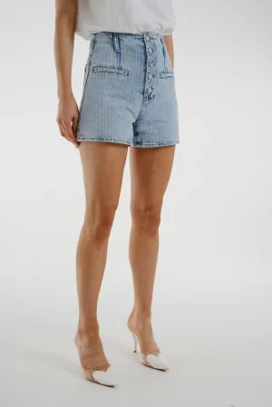 Cindy Pinstripe Shorts In Light Wash