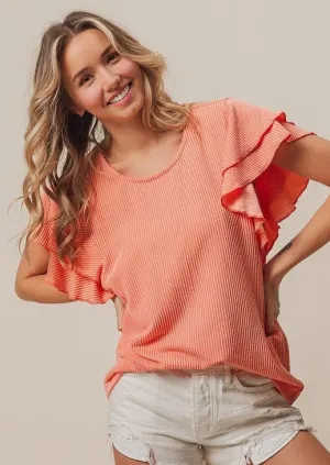 FINAL SALE - Relaxed Fit Summer Orange Ribbed Top