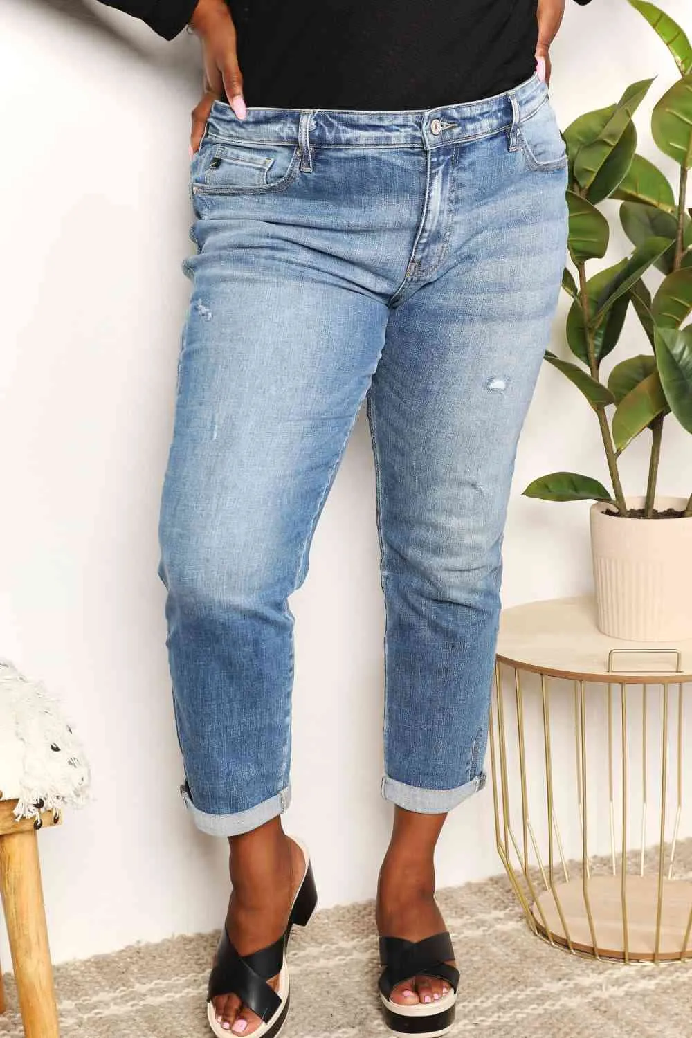 Full Size Mid Rise Slim Boyfriend Jeans