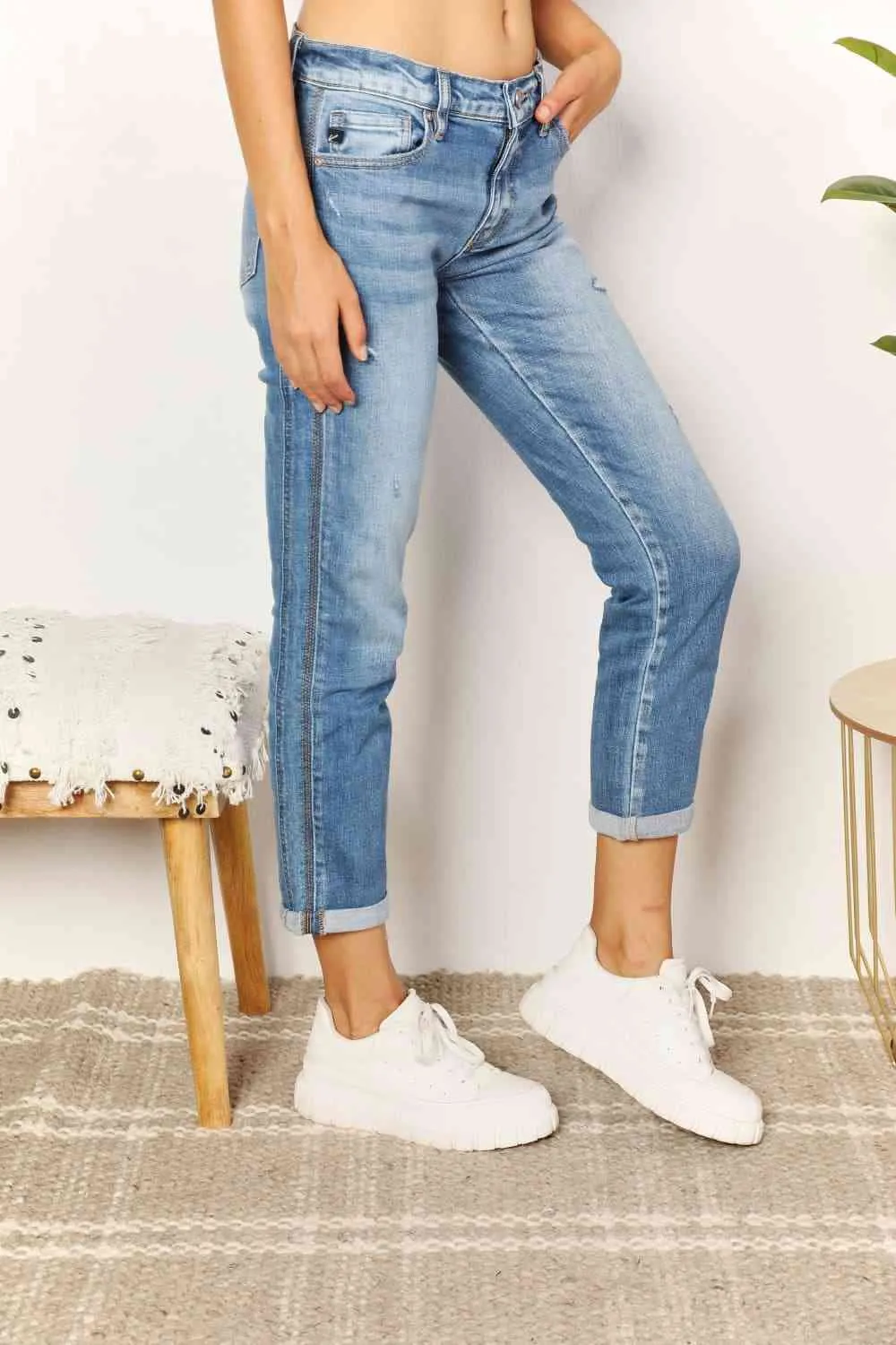 Full Size Mid Rise Slim Boyfriend Jeans