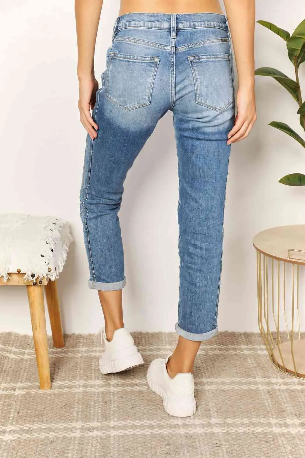 Full Size Mid Rise Slim Boyfriend Jeans