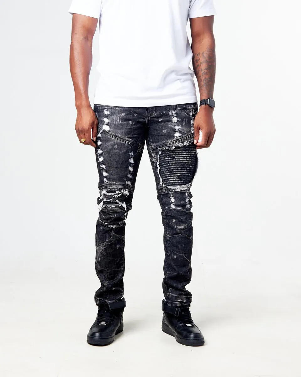 FWRD Distressed Moto Denim FW-33574A (Washed Black)