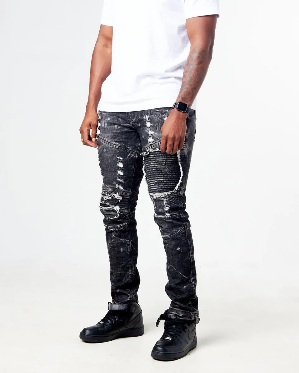 FWRD Distressed Moto Denim FW-33574A (Washed Black)