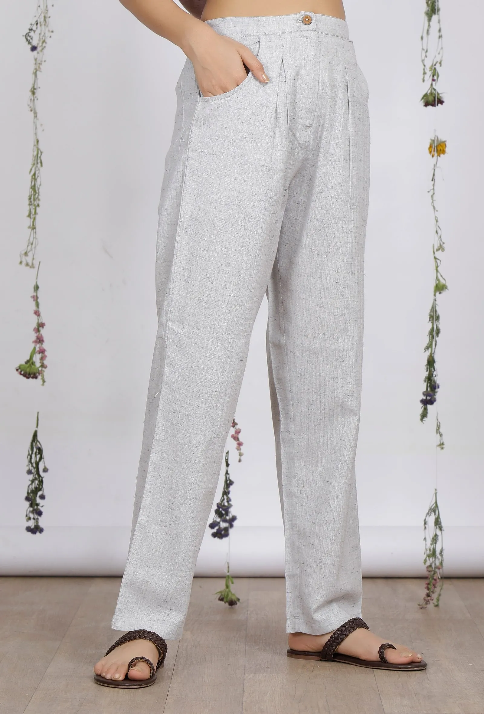 Grey Cotton Khaadi Pants