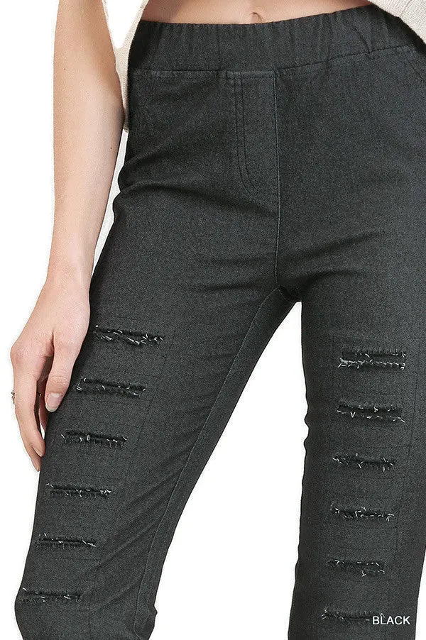 High Waist Denim Pants with Ripped details, Black