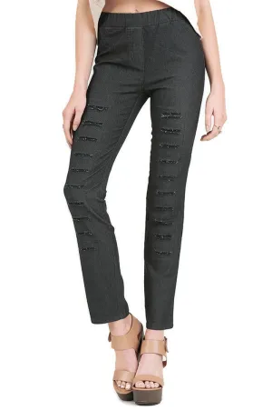 High Waist Denim Pants with Ripped details, Black