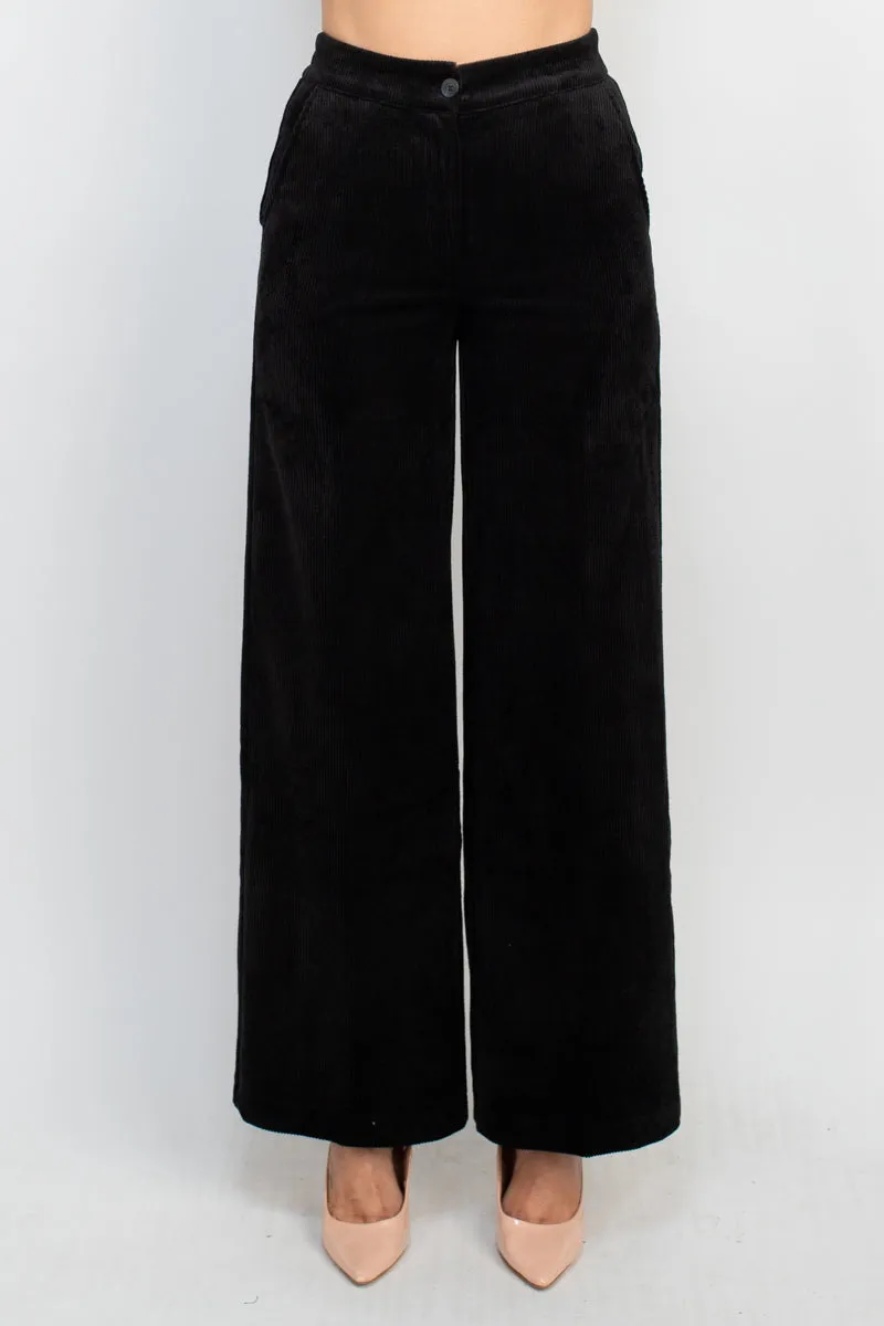 Industry elastic mid waist button and zip closure straight leg corduroy pant with pockets