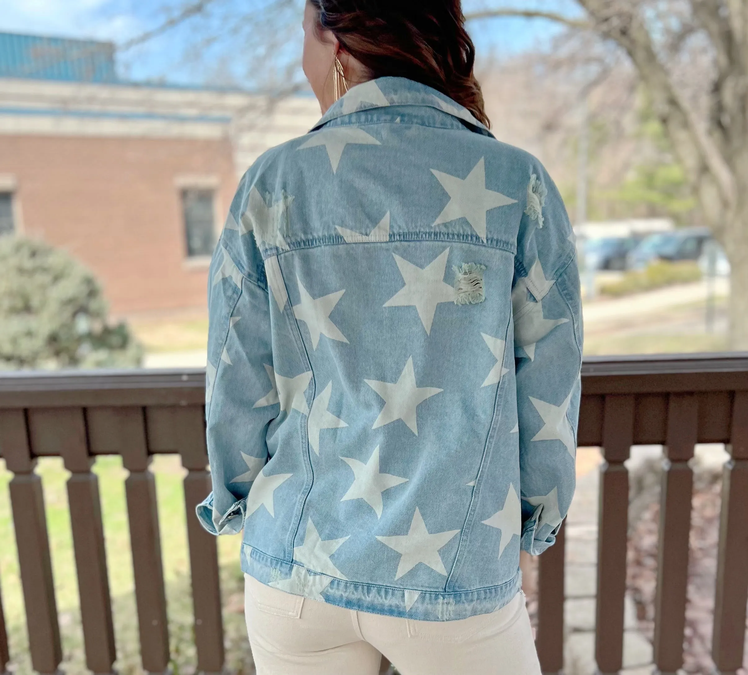 Light Washed Denim Star Print Jacket