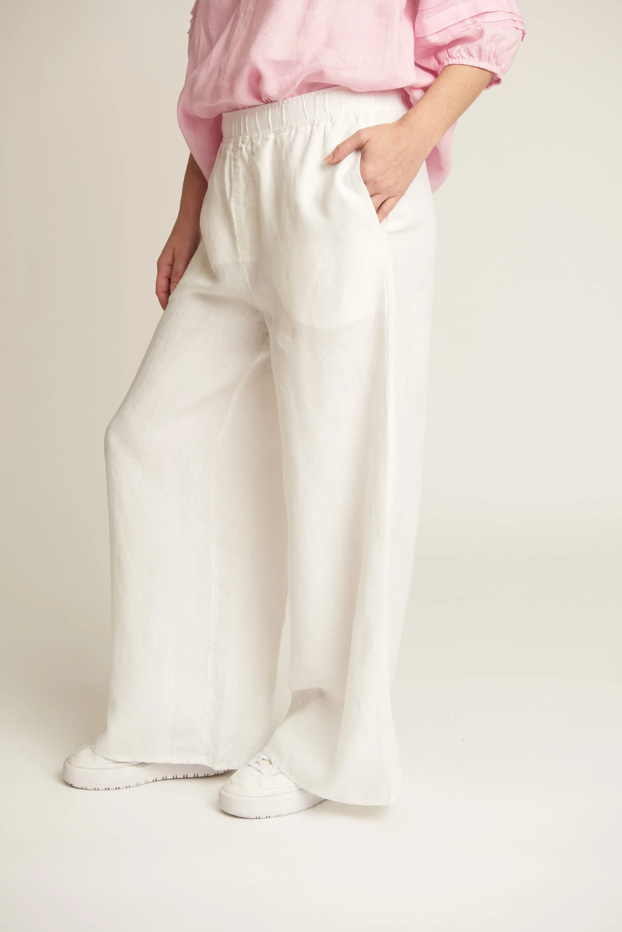 Linen Wide Leg Classic Pant White