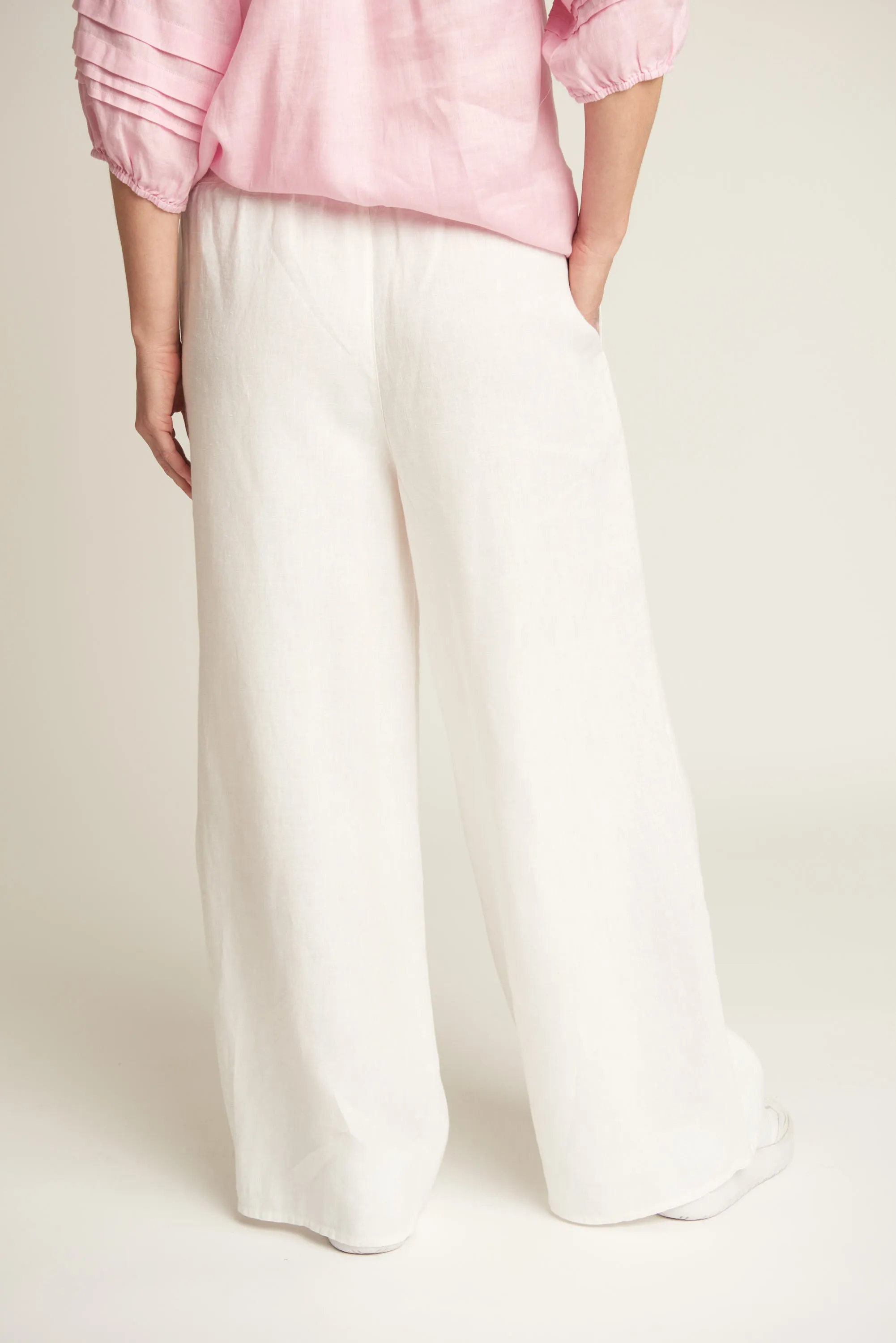 Linen Wide Leg Classic Pant White