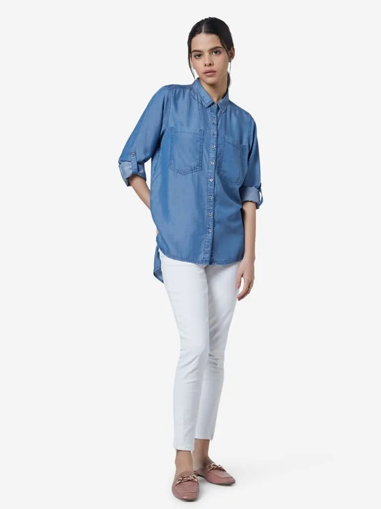 LOV Blue Chambray Una High-Low Shirt