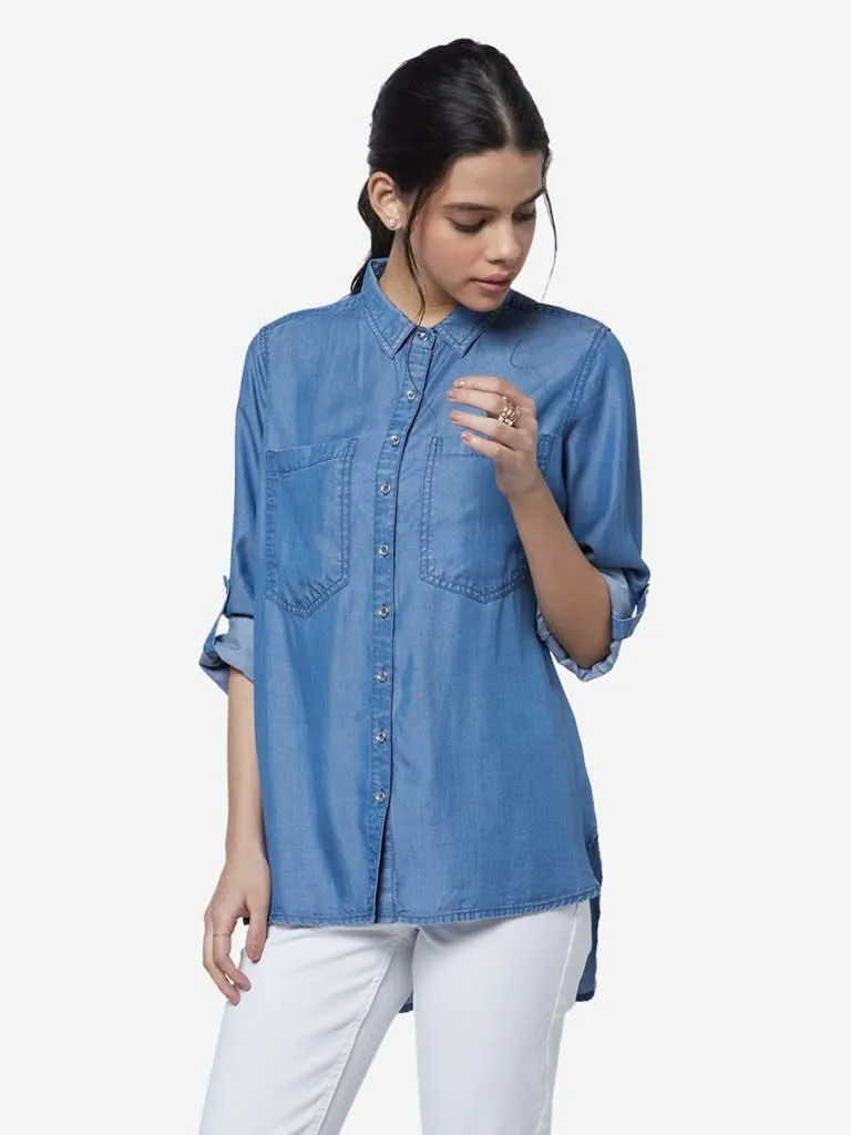 LOV Blue Chambray Una High-Low Shirt