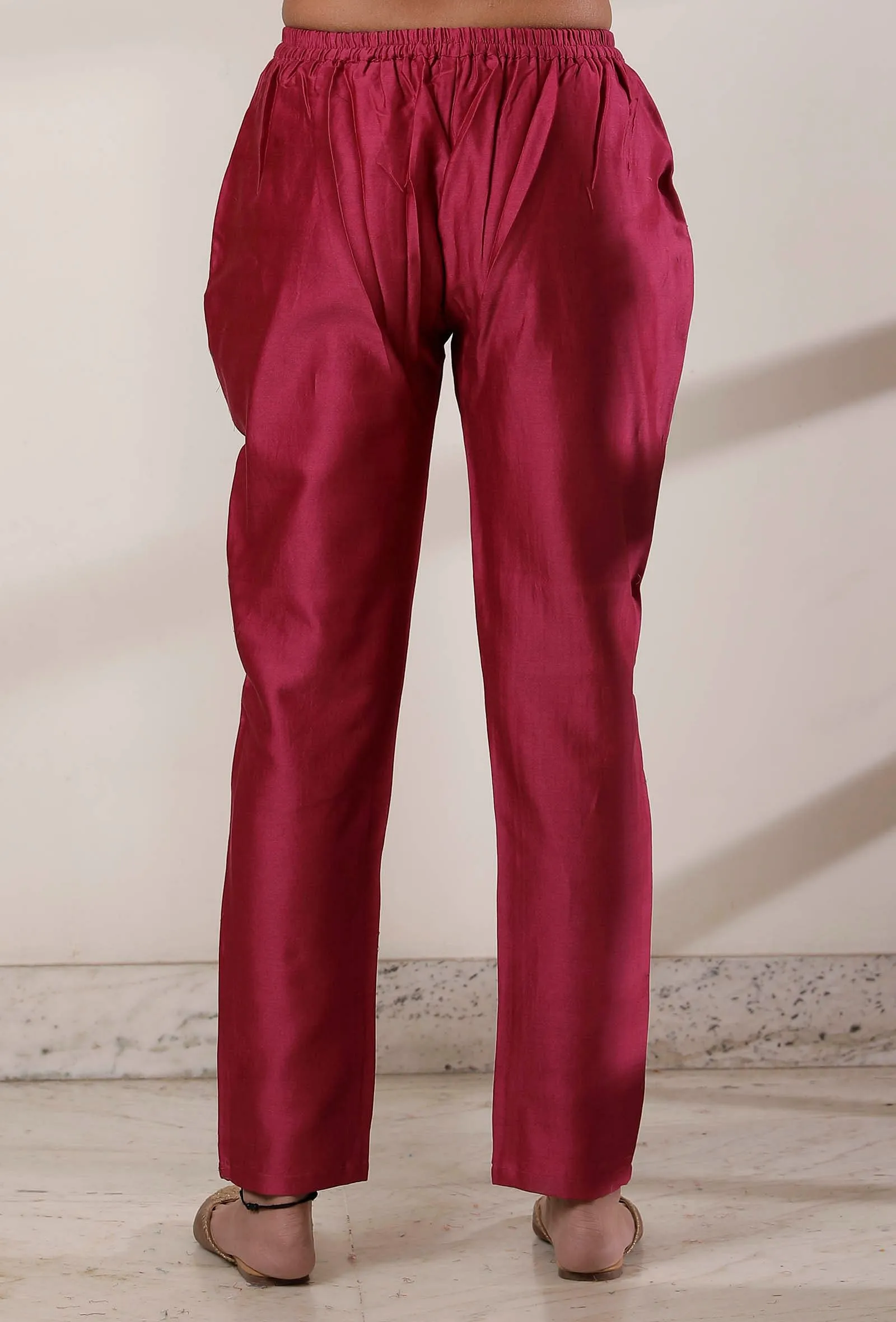 Magenta Pencil Cut Chanderi Pants