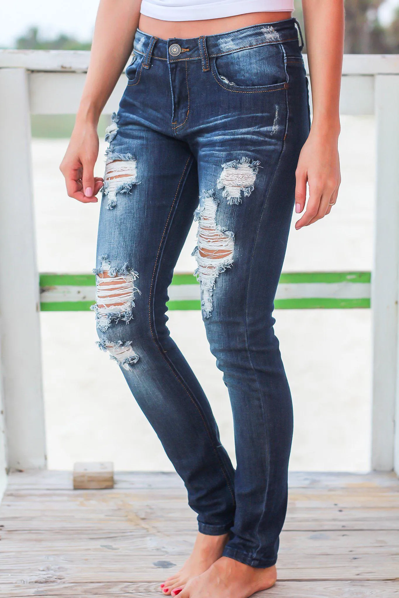 Medium Wash Distressed Skinny Jeans