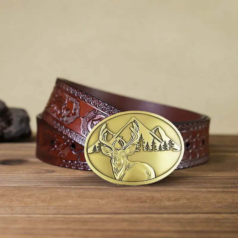 Men's DIY Carved Deer Creative Beer Holder Buckle Leather Belt