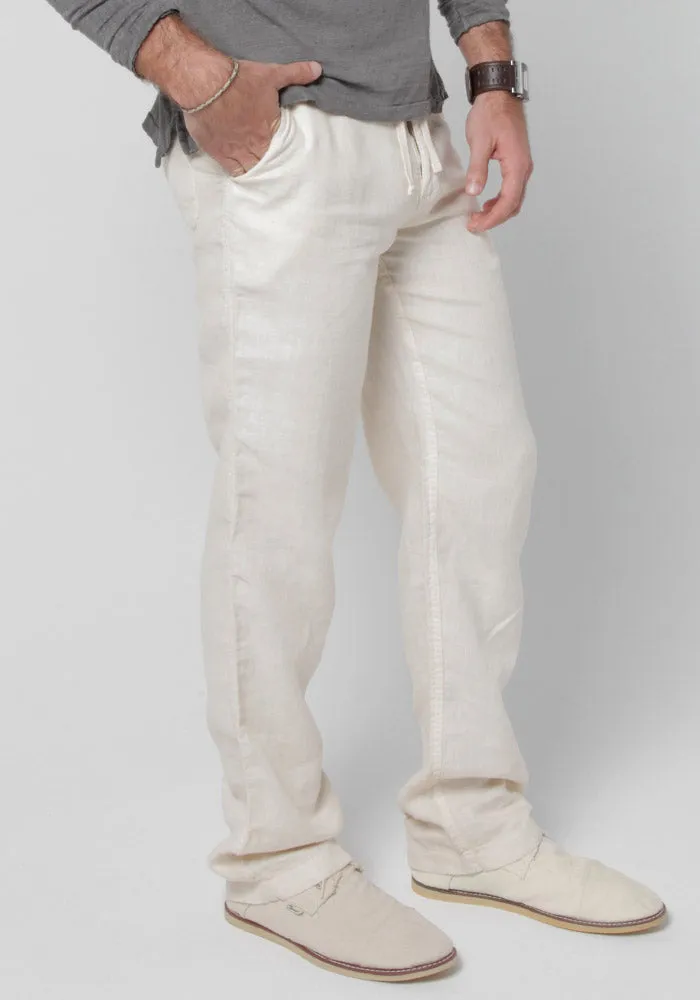 Men's Linen Relaxed Pants | 100% Natural Italian Style with Drawstring, Item #1202