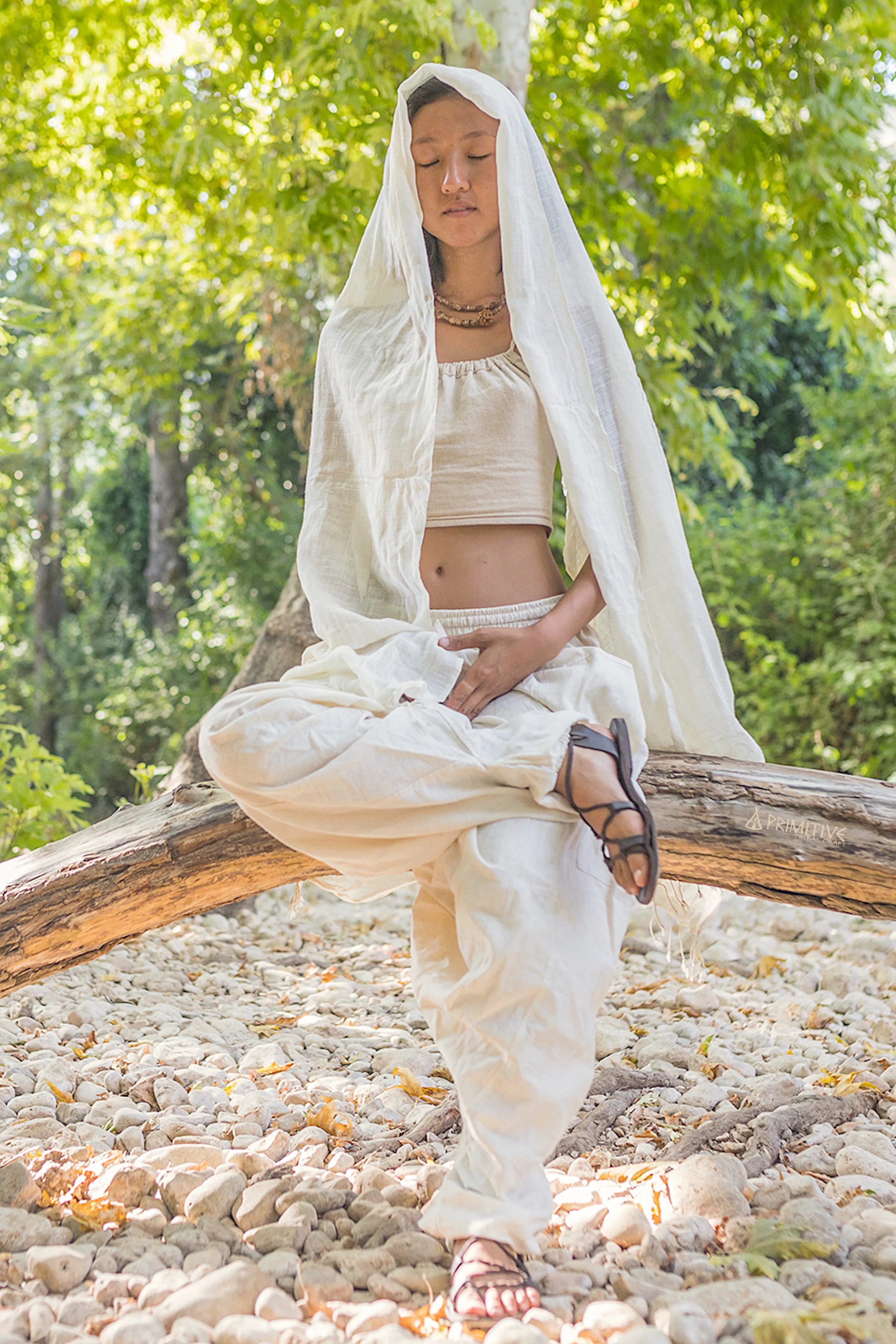 Namaste ॐ Outfit ⋙⋘ Tulsi Rudraksha Necklace ๑ Natural Cotton Scarf ๑ Cotton Tie Top ๑ Harem Pants