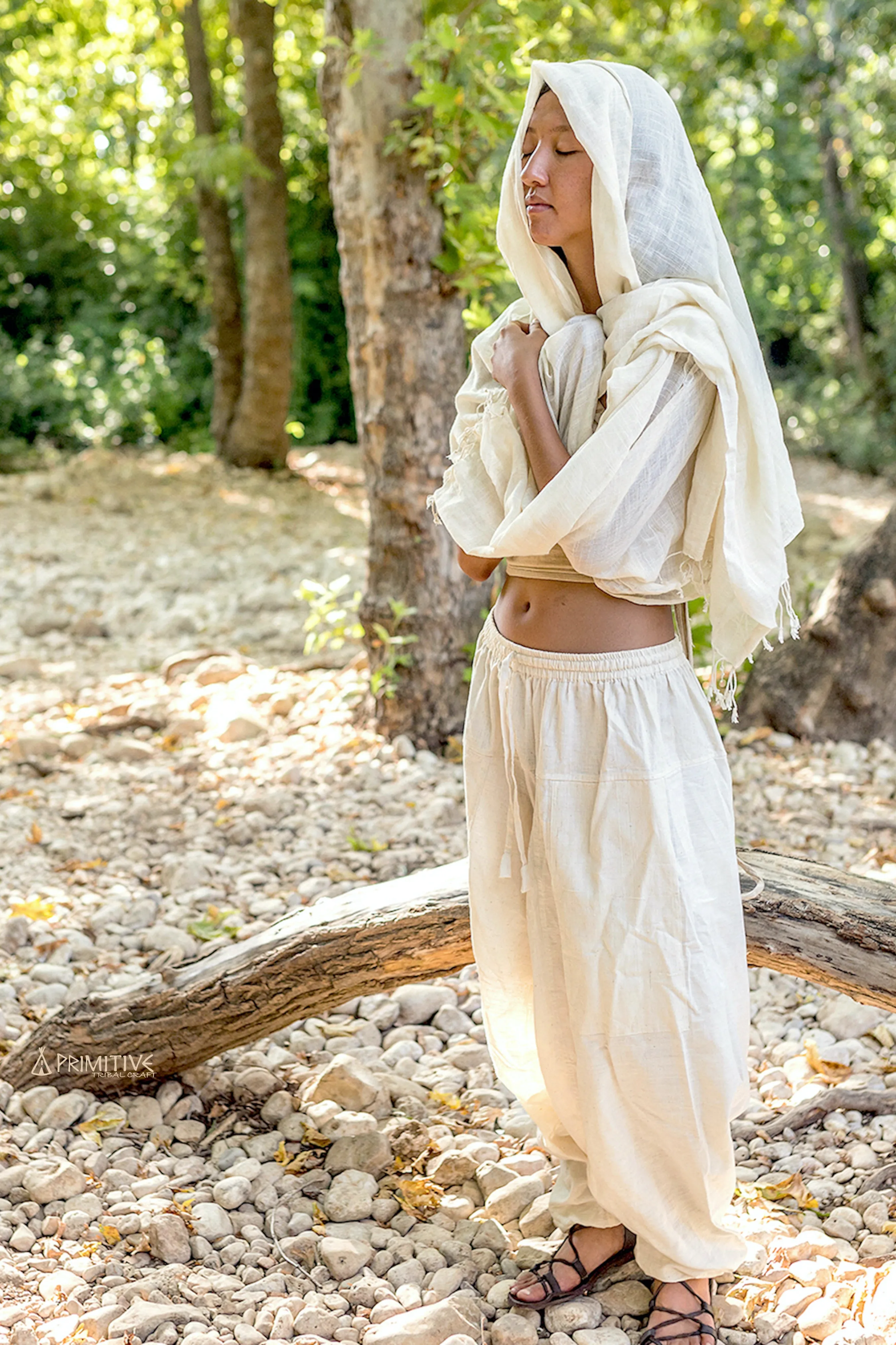 Namaste ॐ Outfit ⋙⋘ Tulsi Rudraksha Necklace ๑ Natural Cotton Scarf ๑ Cotton Tie Top ๑ Harem Pants