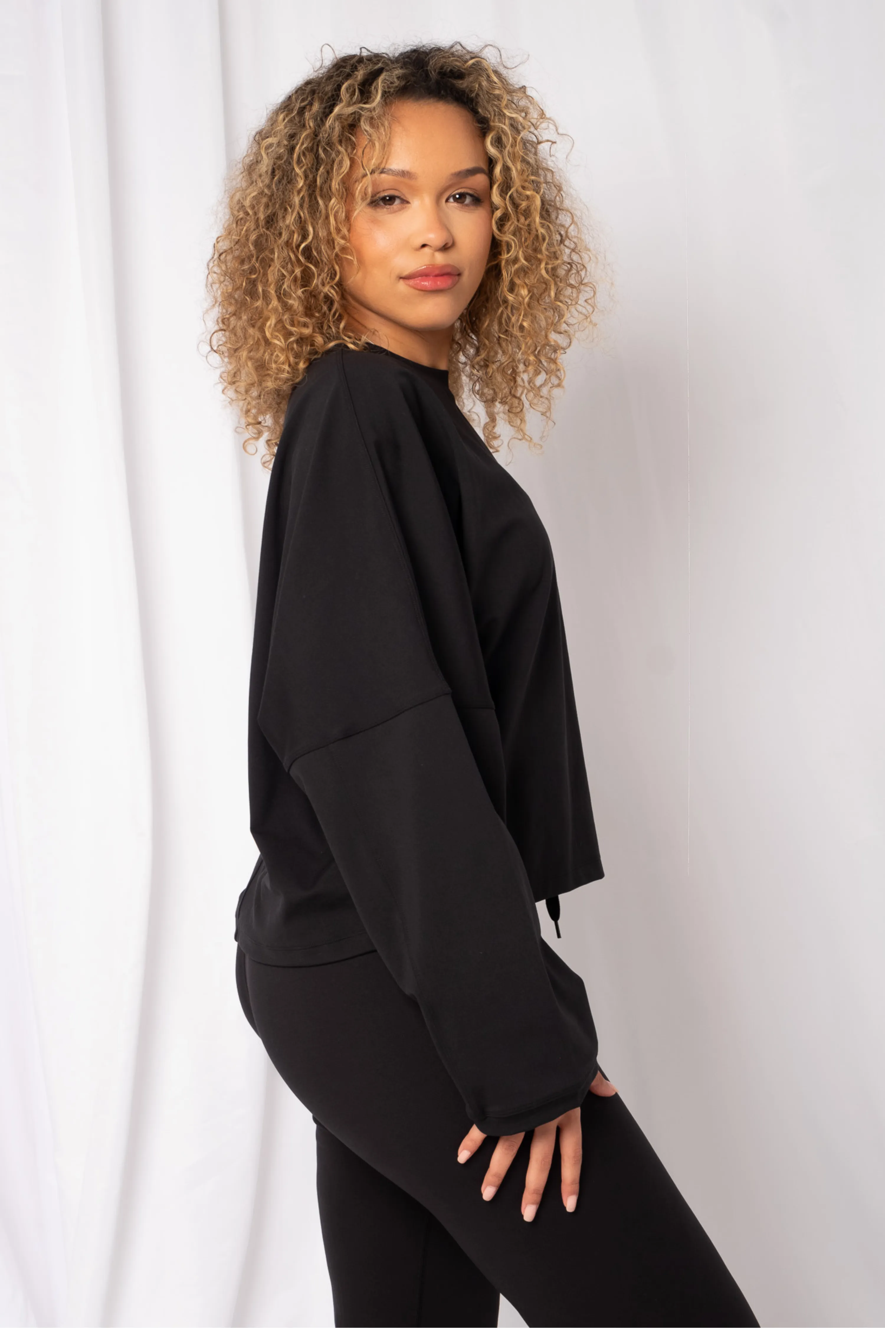 Oversized Long Sleeve Longline Top Matte Black