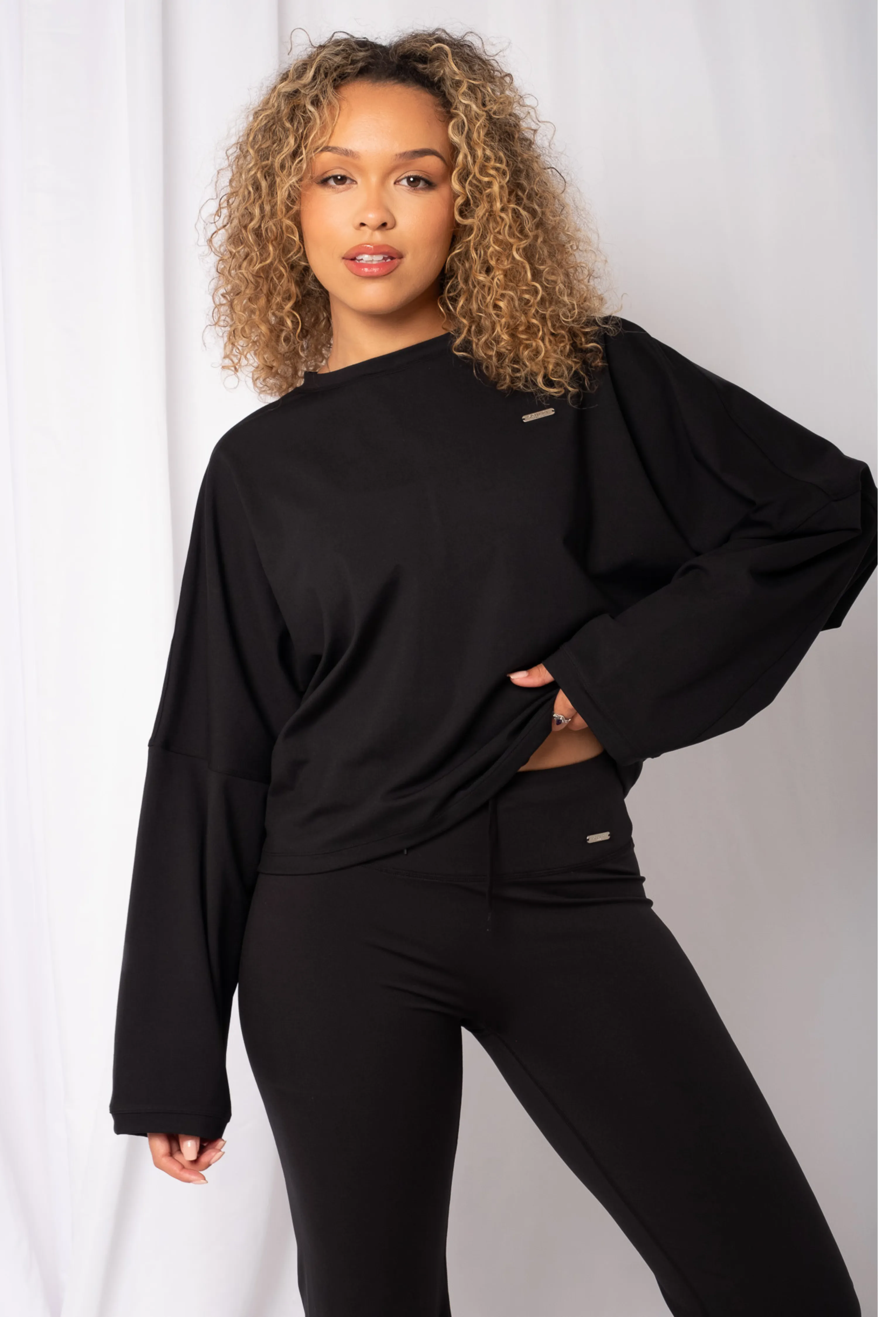 Oversized Long Sleeve Longline Top Matte Black