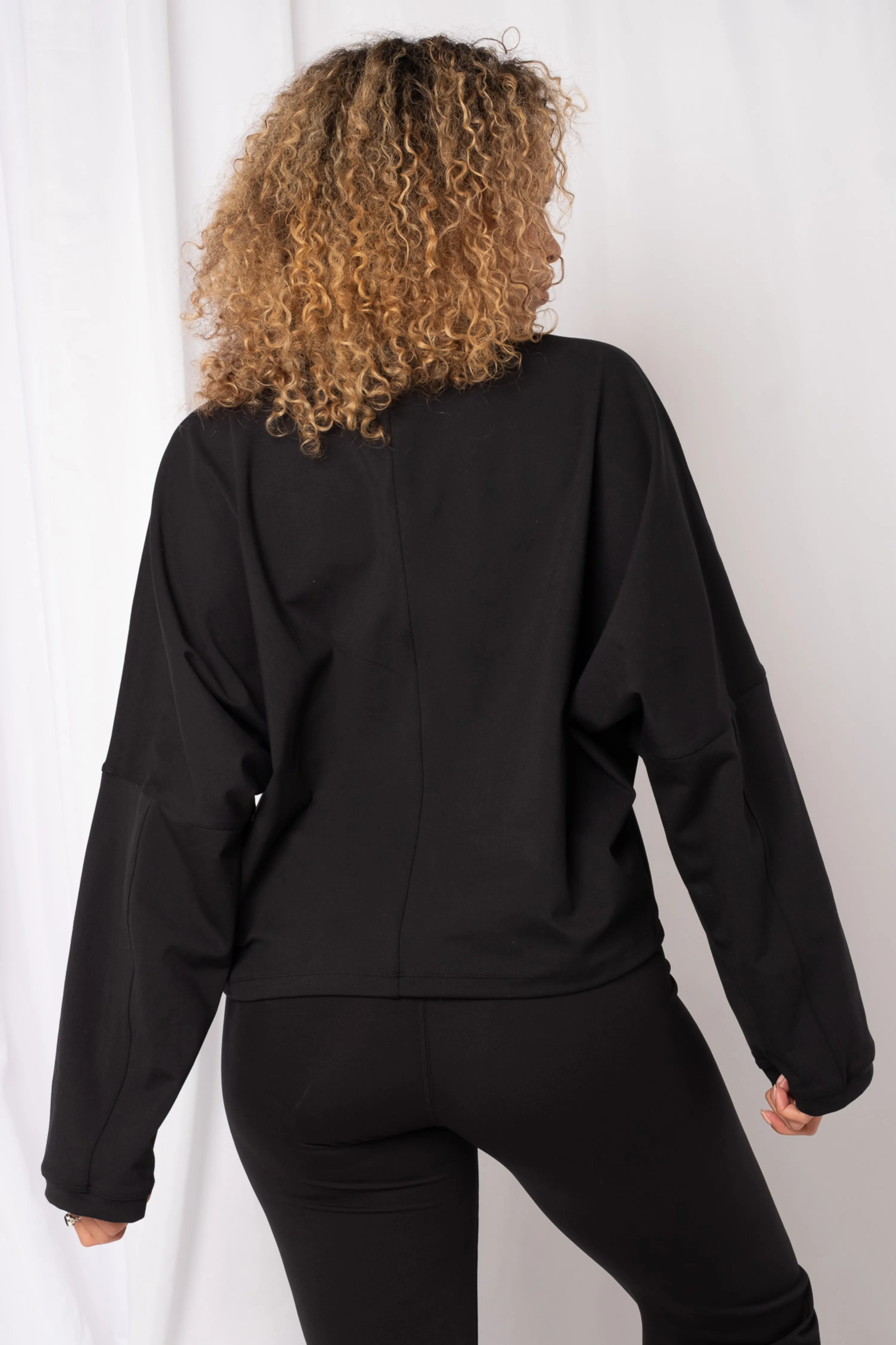 Oversized Long Sleeve Longline Top Matte Black