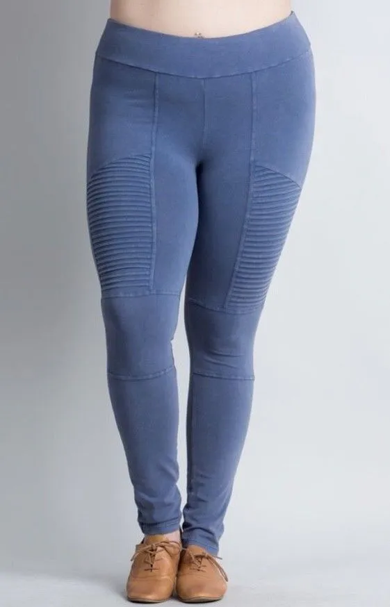 Plus Denim Blue Mineral Wash Moto Stretch Pants Leggings Bottoms 1X 2X 3X