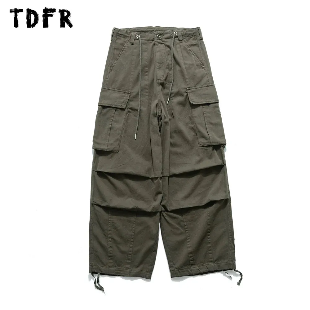 Pocket Cargo Pants Men's Solid Color Safari Style Wide Leg Trousers