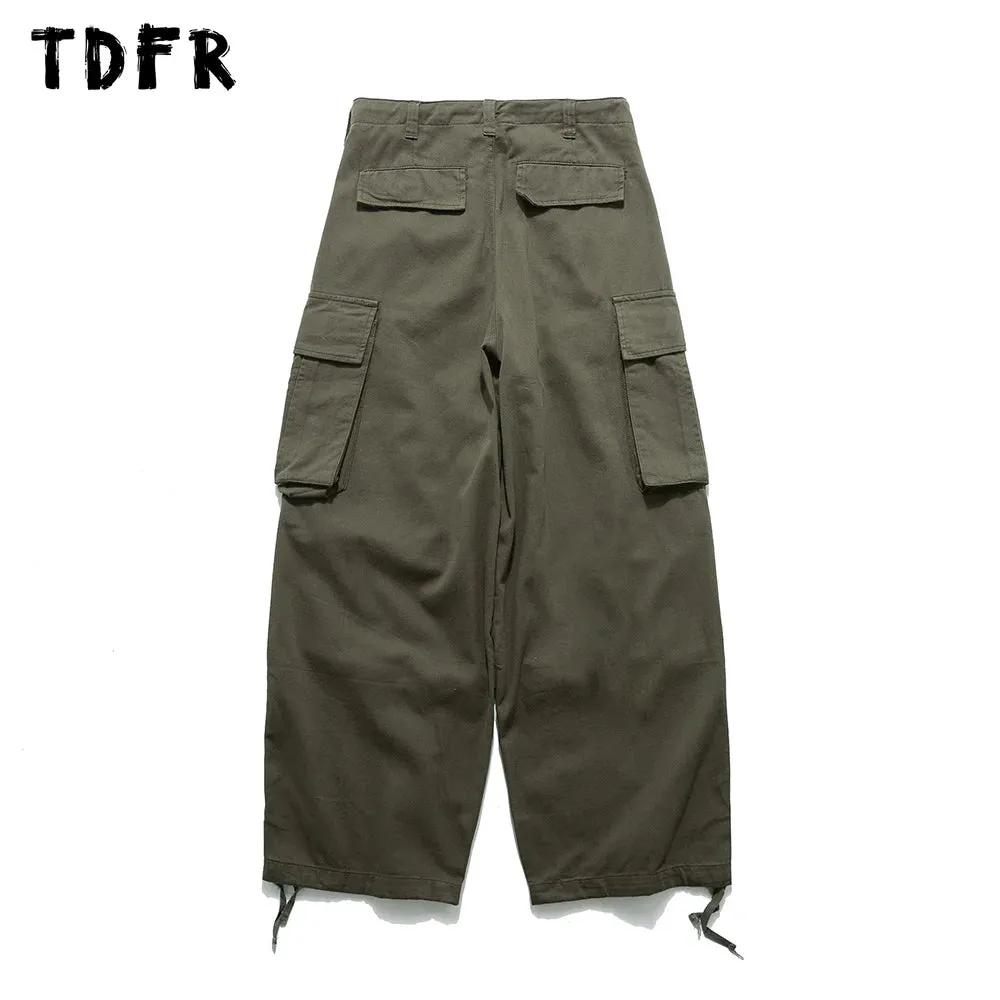 Pocket Cargo Pants Men's Solid Color Safari Style Wide Leg Trousers