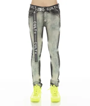 PUNK SUPER SKINNY STRETCH W/ WHITE BELT IN GLAZED