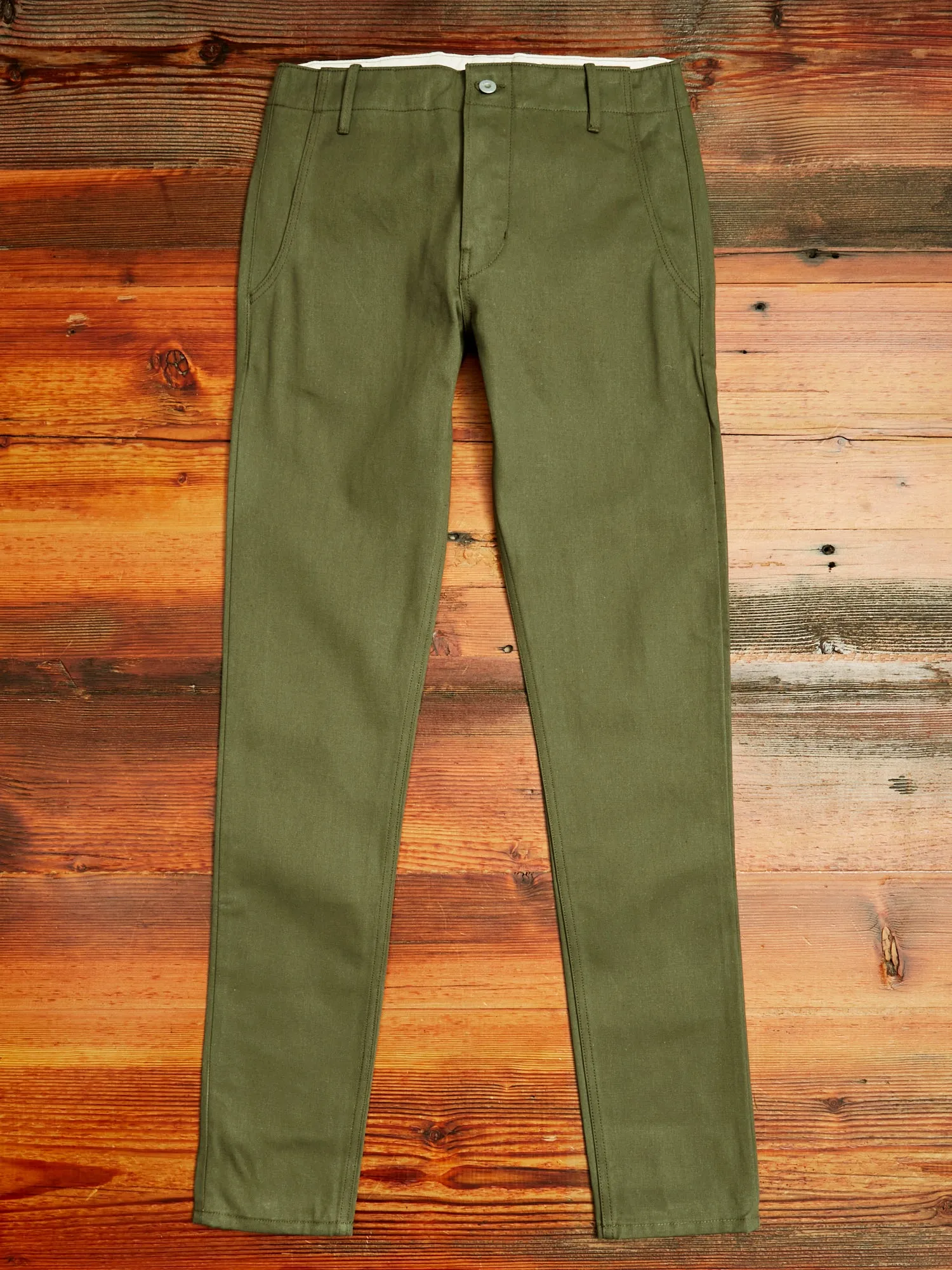 "Infantry Pant" in Green Selvedge Twill