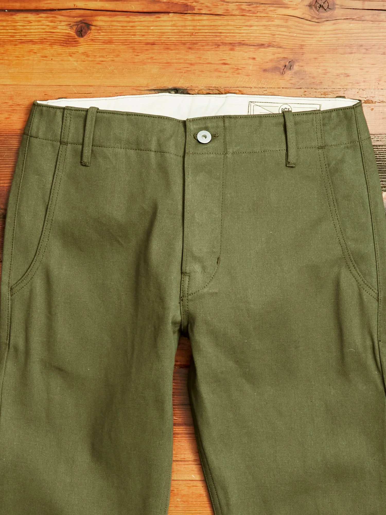 "Infantry Pant" in Green Selvedge Twill