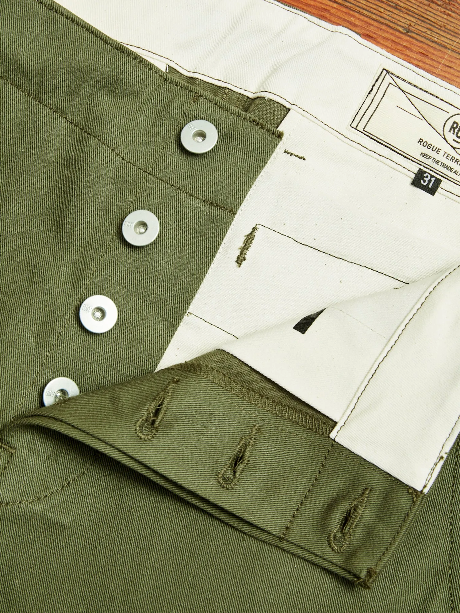 "Infantry Pant" in Green Selvedge Twill