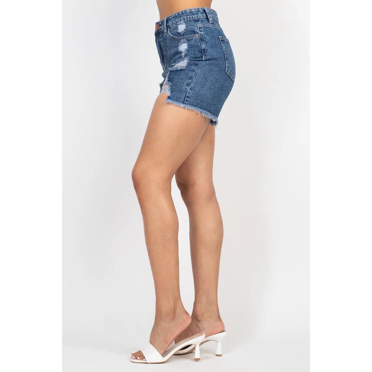 Ripped Five-pocket Mini Denim Shorts