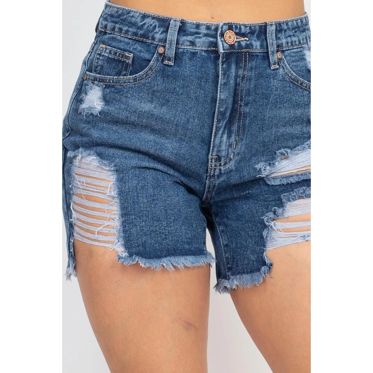 Ripped Five-pocket Mini Denim Shorts