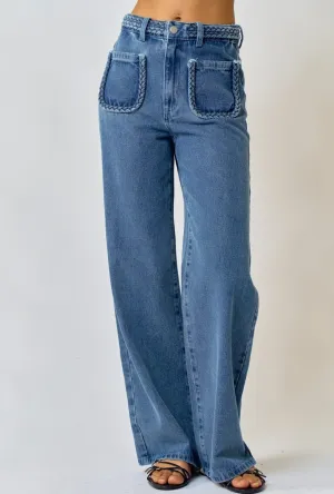 Sabrina Straight Front Two Pocket Leg Long Denim Pants