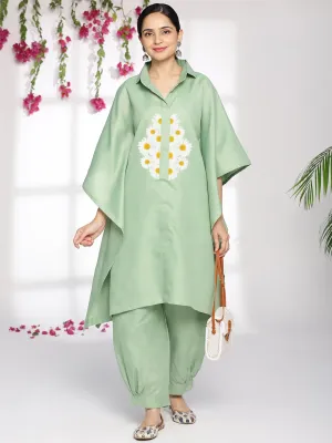 SageGreen CottonSlub ShirtKaftan - Daislyn