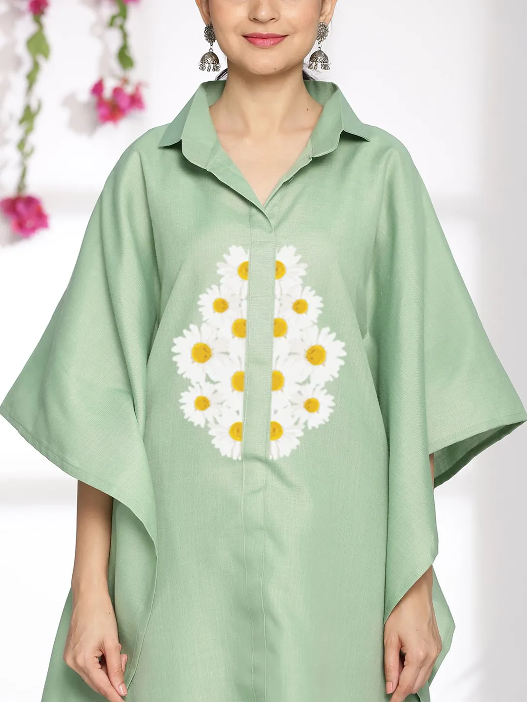 SageGreen CottonSlub ShirtKaftan - Daislyn